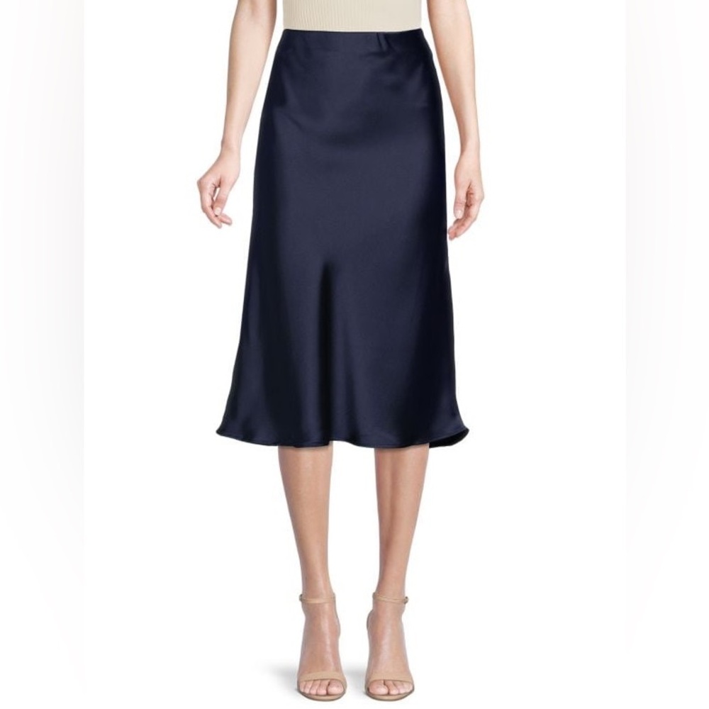 Blue Satin Midi Skirt